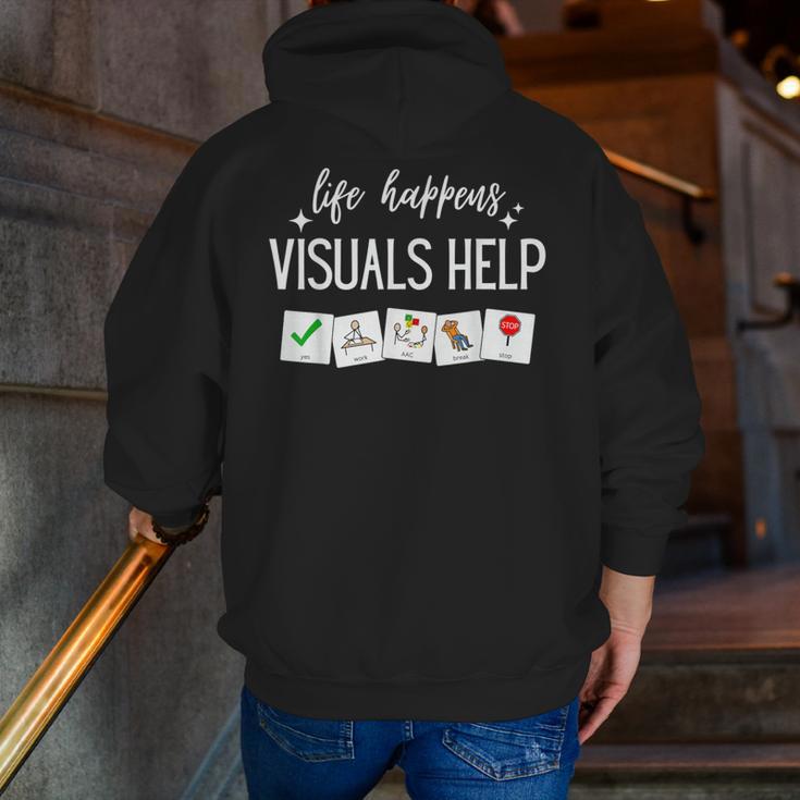 Life Happens Visuals Help Special Education Teacher Aide Men Women Men Zip Up Hoodie Back Print, funny gift Life Happens Visuals Help Special Education Teacher Aide Men Women Men Zip Up Hoodie Back Print, funny gift