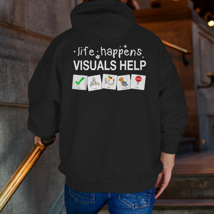 Life Happens Visuals Help Special Education Teacher Aide Men Zip Up Hoodie Back Print, funny gift Life Happens Visuals Help Special Education Teacher Aide Men Zip Up Hoodie Back Print, funny gift