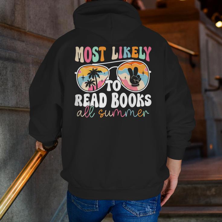 Most Likely To Read Books All Summer Teacher Student Men Zip Up Hoodie Back Print, funny gift