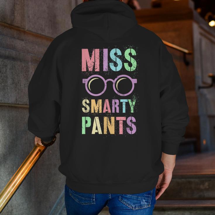 Little MISS SMARTY PANTS School Grad Teacher Last Day Men Zip Up Hoodie Back Print, funny gift