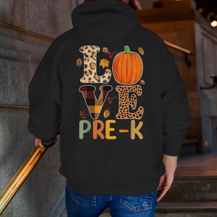 Love Pre-k Teacher Shirts Autumn Fall Pumpkin Fall Leopard Men Zip Up Hoodie Back Print, funny gift