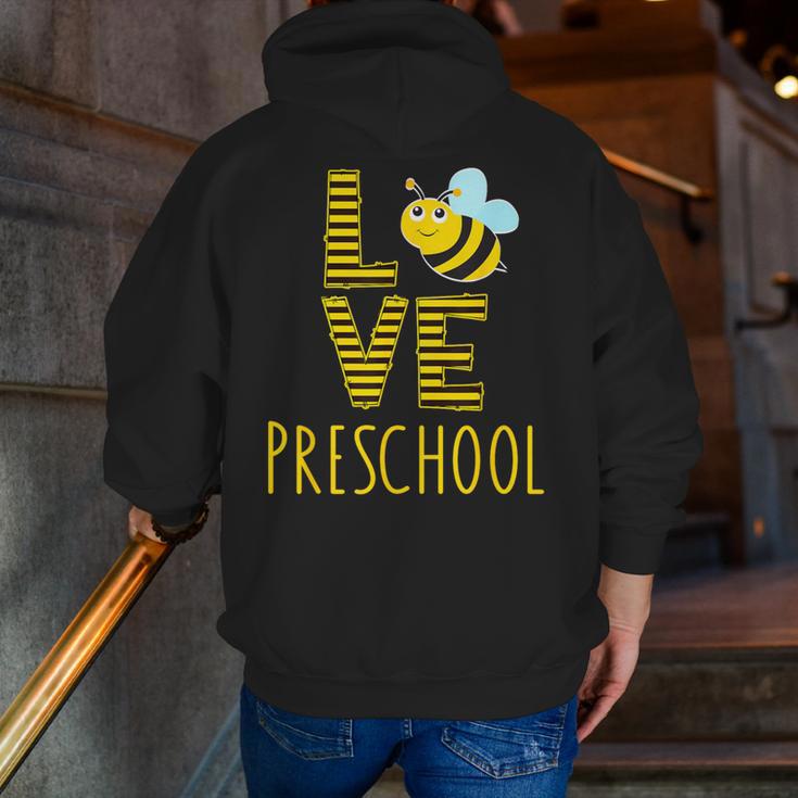 Love Preschool Back To School Yellow Bee Preschool Teacher For Men Women Girls Kids Men Zip Up Hoodie Back Print, funny gift