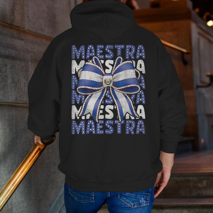 Maestra El Salvador Coquette Bow Hispanic Spanish Teacher Men Zip Up Hoodie Back Print, funny gift