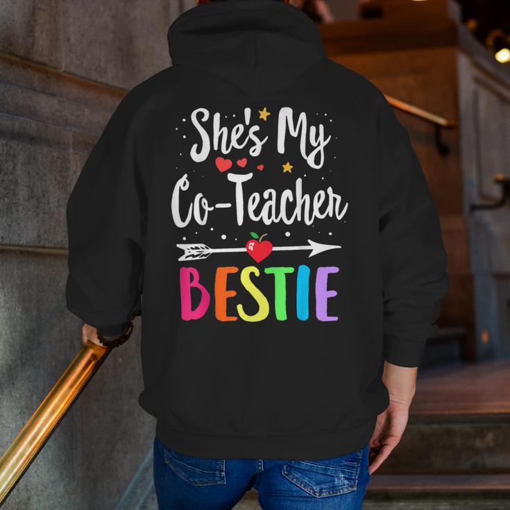 Matching Co-Teacher Best Friend She's My Bestie Work Team Men Zip Up Hoodie Back Print, funny gift