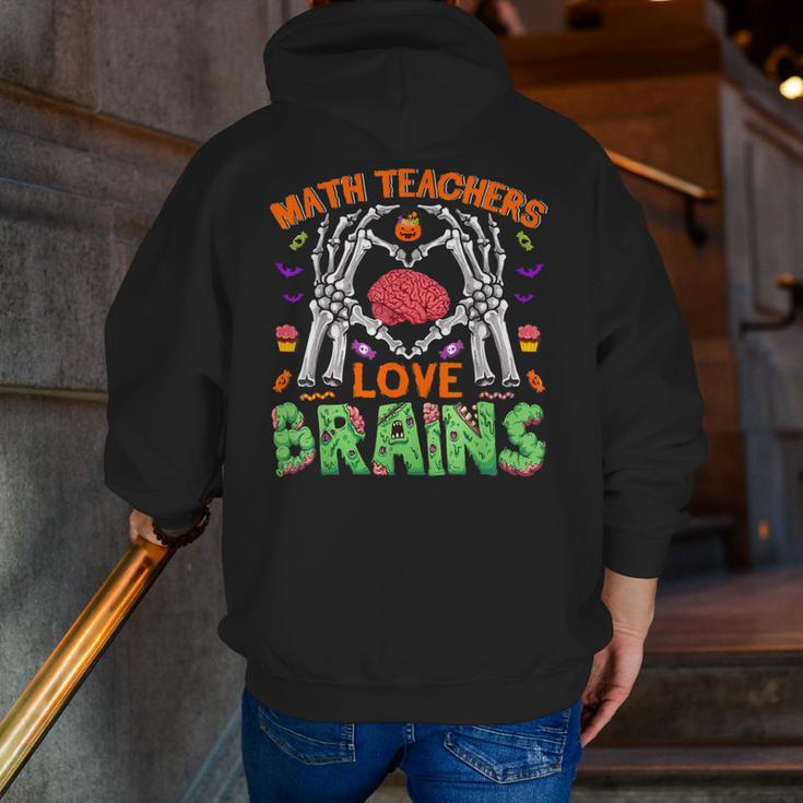 Math Teacher Love Brain Heart Skeleton Hand Zombie Halloween Men Zip Up Hoodie Back Print, funny gift