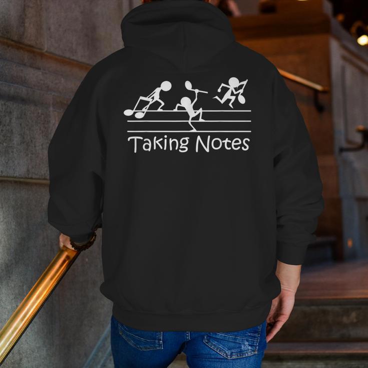 Melodic Humor Musician’s Playful Collection Musical Taking Notes Music Lovers Vintage Teachers Men Zip Up Hoodie Back Print, funny gift