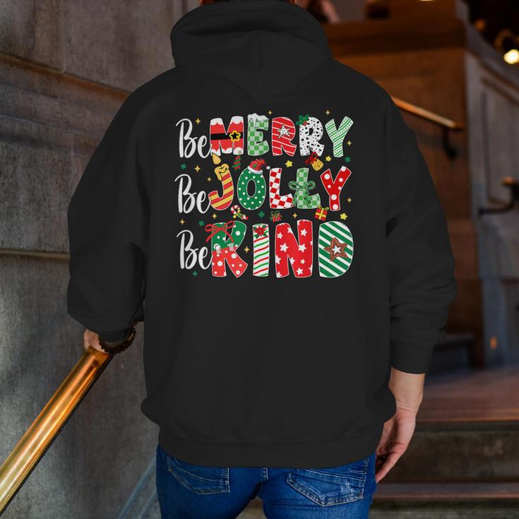 Be Merry Be Jolly Be Kind Merry Christmas Teacher Xmas PJs Men Zip Up Hoodie Back Print, funny gift