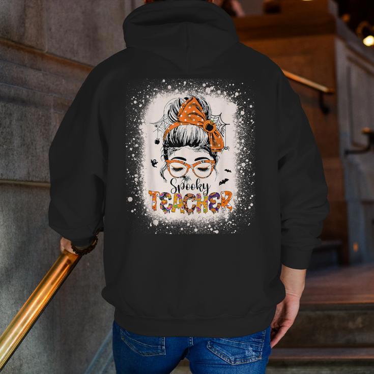 Messy Bun Spooky Teacher Bleached Halloween Teachers Men Zip Up Hoodie Back Print, funny gift