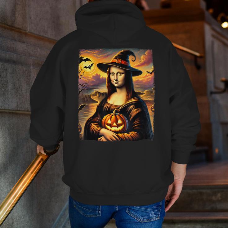 Mona Lisa Pumpkin Halloween Art Teacher Witchy Women Kids Men Zip Up Hoodie Back Print, funny gift