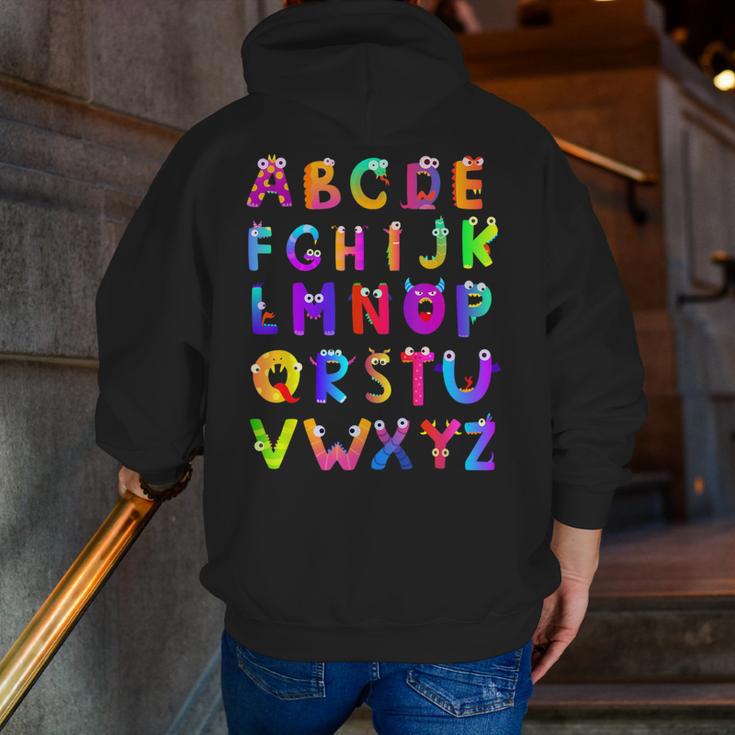 Monster ABC Cute Alphabet Halloween Teacher Costume Kids Men Zip Up Hoodie Back Print, funny gift Monster ABC Cute Alphabet Halloween Teacher Costume Kids Men Zip Up Hoodie Back Print, funny gift