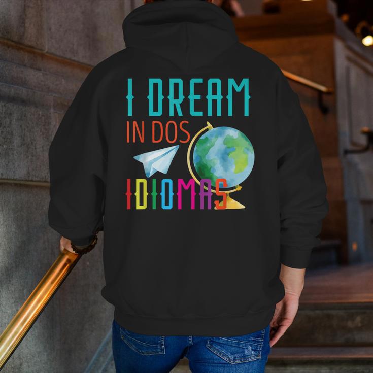 Multilingual Teacher In Dos Idiomas Linguist Language Men Zip Up Hoodie Back Print, funny gift