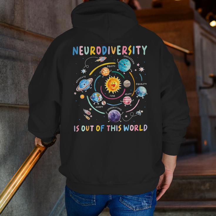 Neurodiversity Is Out Of This World Space Autism Teacher Men Zip Up Hoodie Back Print, funny gift