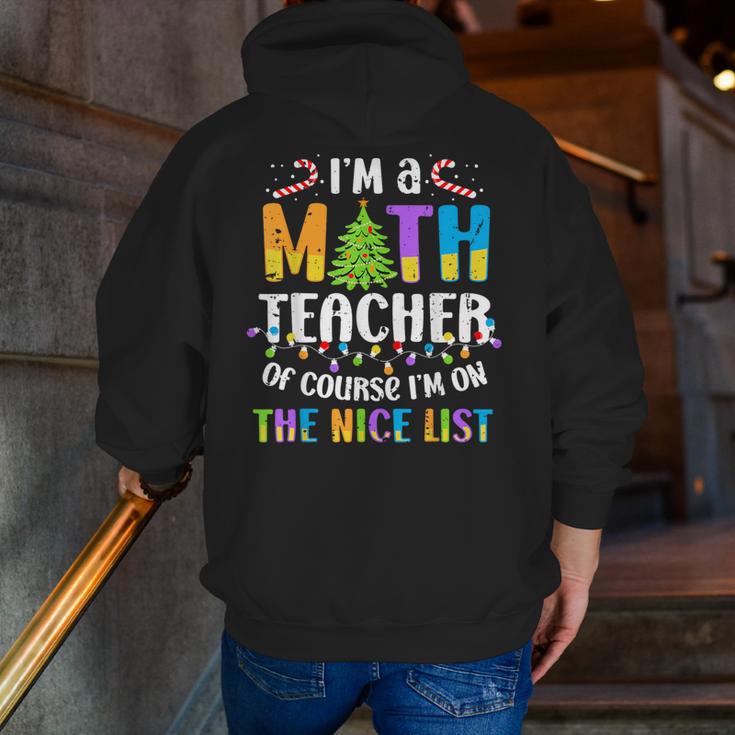 On The Nice List Christmas Math Teacher Women Men Men Zip Up Hoodie Back Print, funny gift