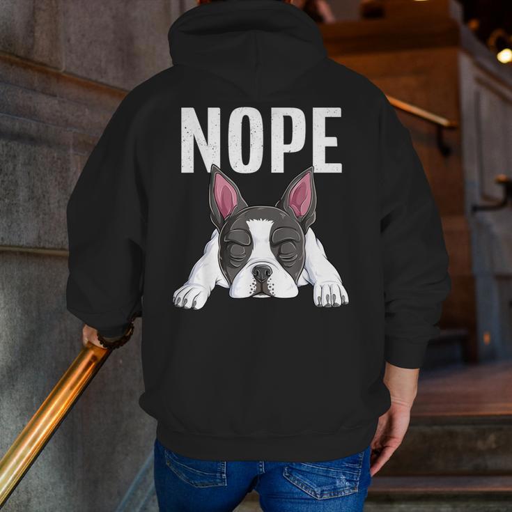 Nope Boston Terrier Puppy Dog Bostie Lover Men Women Girls Kids Men Zip Up Hoodie Back Print, funny gift