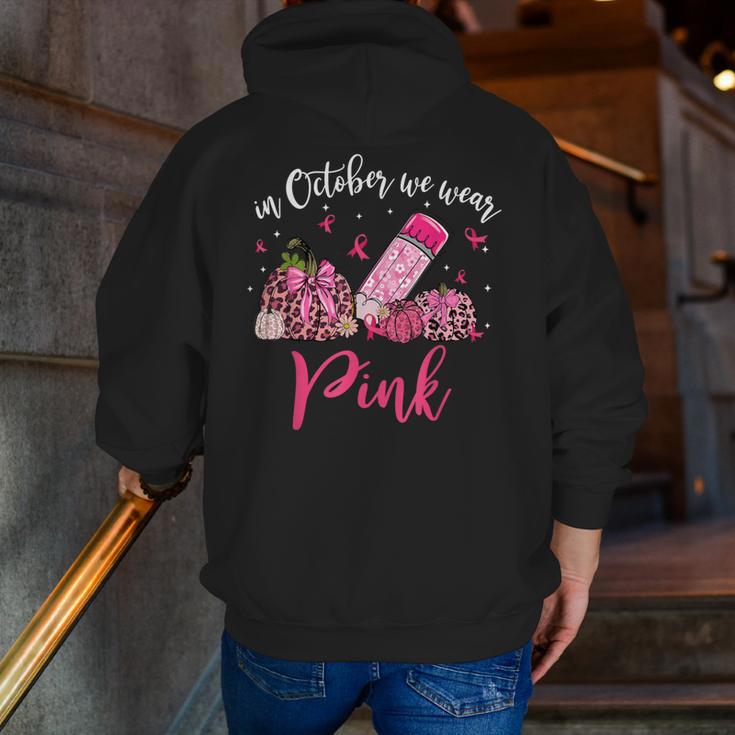 In October We Wear Pink Apple Teacher Daisy Breast Cancer Men Zip Up Hoodie Back Print, funny gift In October We Wear Pink Apple Teacher Daisy Breast Cancer Men Zip Up Hoodie Back Print, funny gift