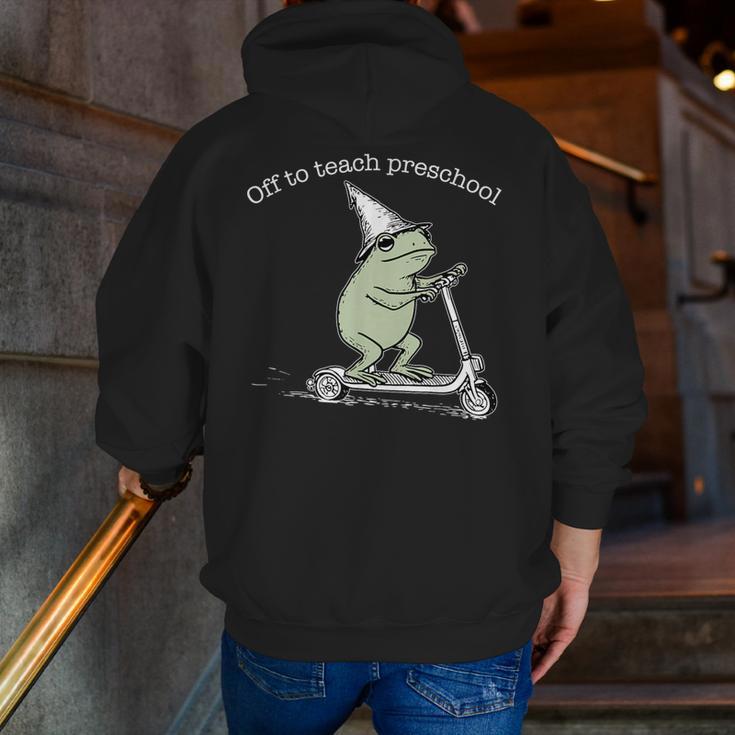 Off To Teach Preschool Pre-K Teacher Back To School Frog Men Zip Up Hoodie Back Print, funny gift