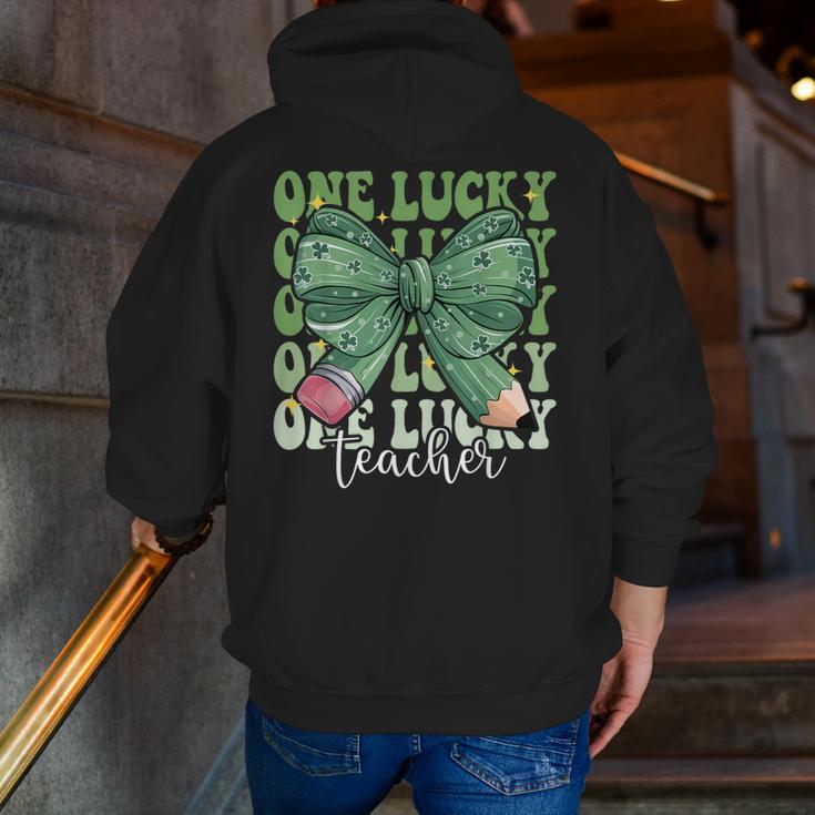 One Lucky Teacher Coquette Bow St Patricks Day Teacher Men Zip Up Hoodie Back Print, funny gift One Lucky Teacher Coquette Bow St Patricks Day Teacher Men Zip Up Hoodie Back Print, funny gift