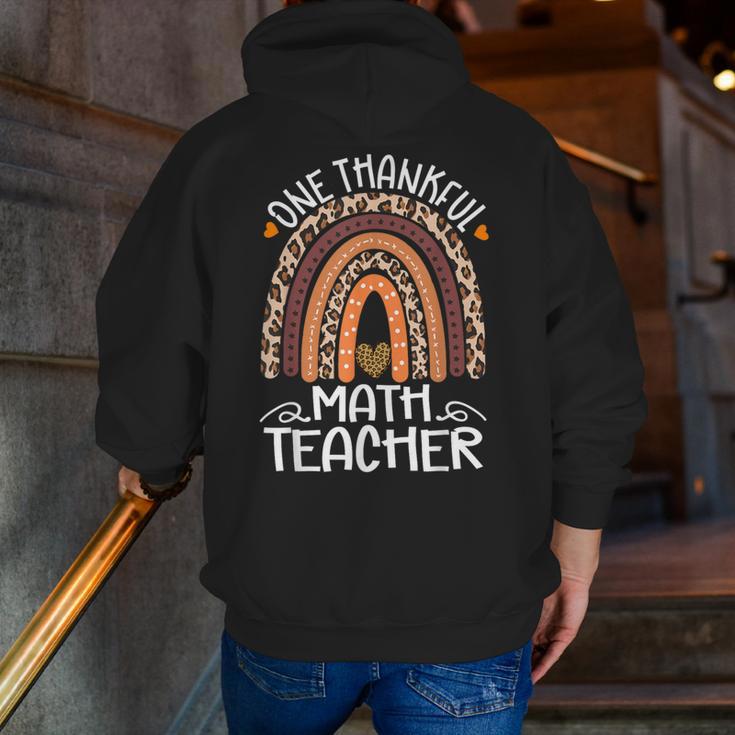 One Thankful Math Teacher Leopard Rainbow Thanksgiving Men Zip Up Hoodie Back Print, funny gift
