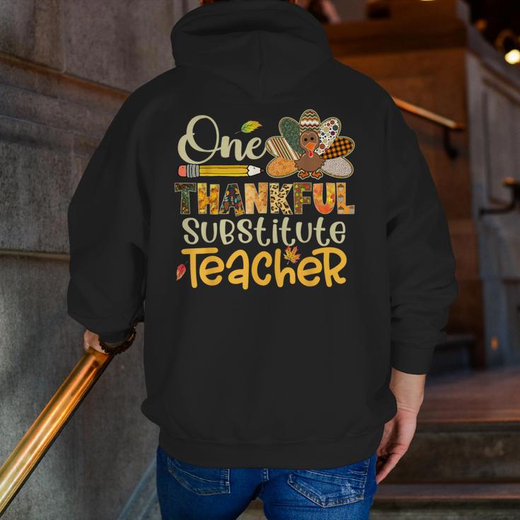 One Thankful Substitute Teacher Turkey Leopard Thanksgiving For Men Women Men Zip Up Hoodie Back Print, funny gift
