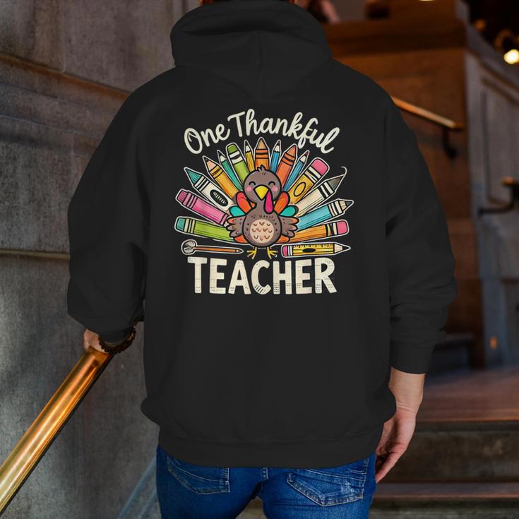 One Thankful Teacher Cute Thanksgiving Turkey School Men Zip Up Hoodie Back Print, funny gift One Thankful Teacher Cute Thanksgiving Turkey School Men Zip Up Hoodie Back Print, funny gift