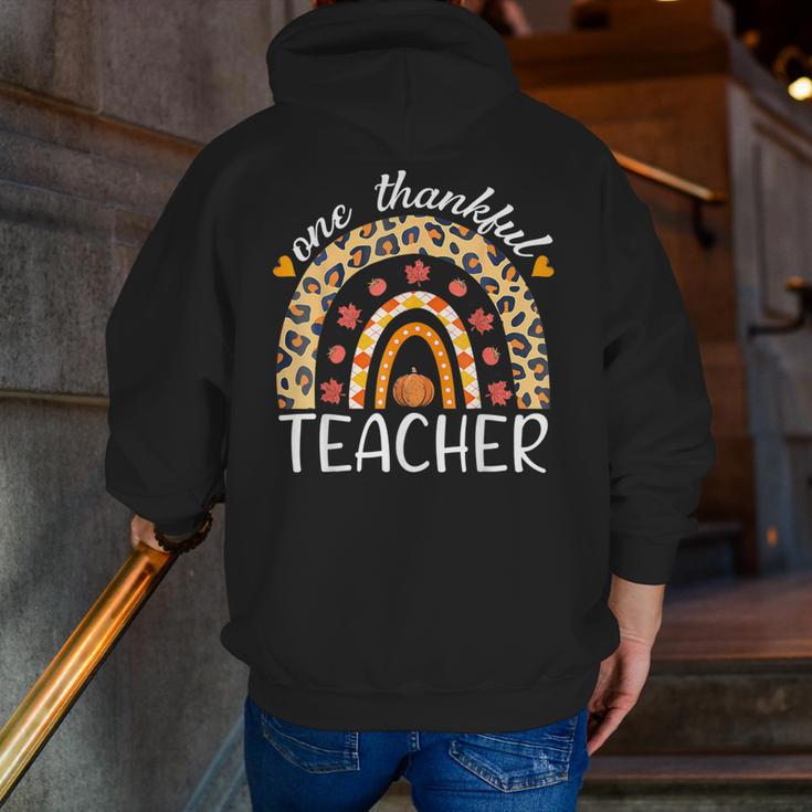 One Thankful Teacher Thanksgiving Rainbow Leopard Fall Men Zip Up Hoodie Back Print, funny gift One Thankful Teacher Thanksgiving Rainbow Leopard Fall Men Zip Up Hoodie Back Print, funny gift