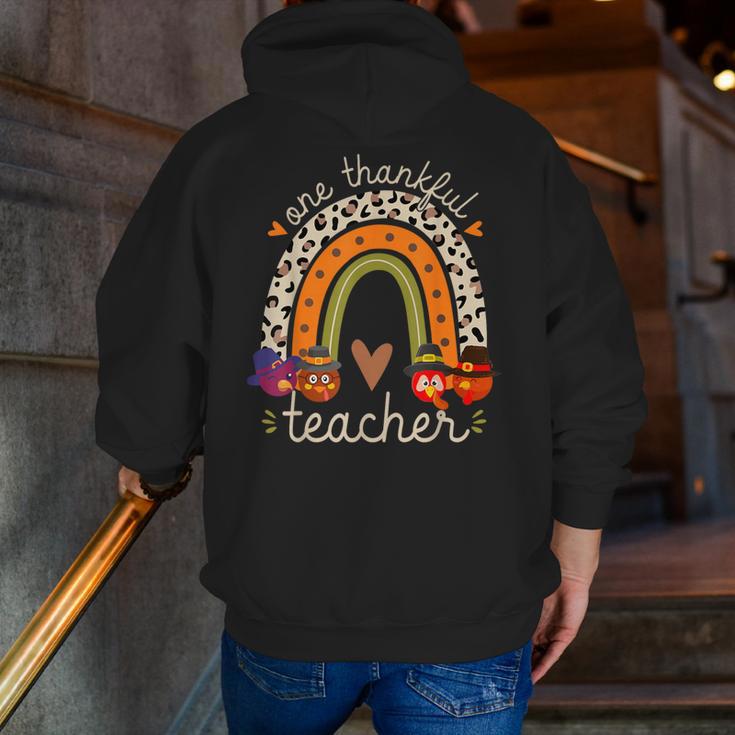 One Thankful Teacher Thanksgiving Turkey Rainbow Fall Men Zip Up Hoodie Back Print, funny gift One Thankful Teacher Thanksgiving Turkey Rainbow Fall Men Zip Up Hoodie Back Print, funny gift