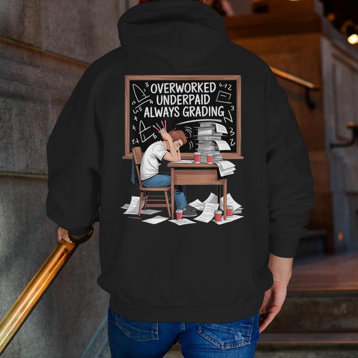 Overworked Underpaid Always Grading Teacher Men Zip Up Hoodie Back Print, funny gift Overworked Underpaid Always Grading Teacher Men Zip Up Hoodie Back Print, funny gift