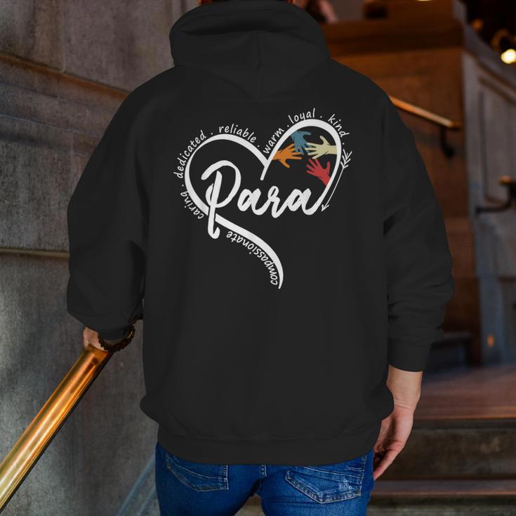 Para Heart Paraprofessional Teacher Paraeducator Men Zip Up Hoodie Back Print, funny gift
