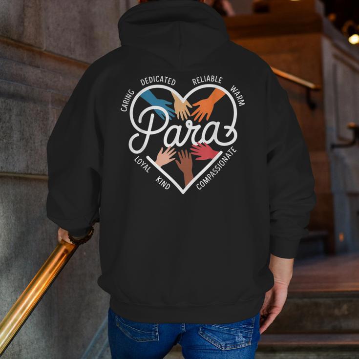 Para Heart Paraprofessional Teacher Paraeducator Men Zip Up Hoodie Back Print, funny gift Para Heart Paraprofessional Teacher Paraeducator Men Zip Up Hoodie Back Print, funny gift