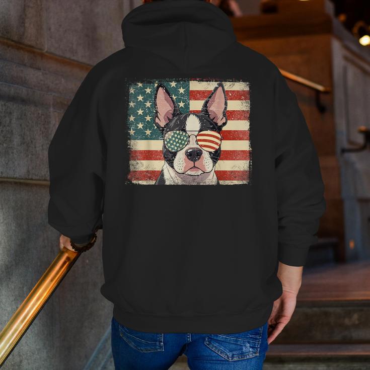 Patriotic Boston Terrier Dog Lover USA Flag 4th Of July For Men Women Kids Men Zip Up Hoodie Back Print, Patriotic Boston Terrier Hoodies, Boston Terrier 4th Of July Hoodies, funny gift