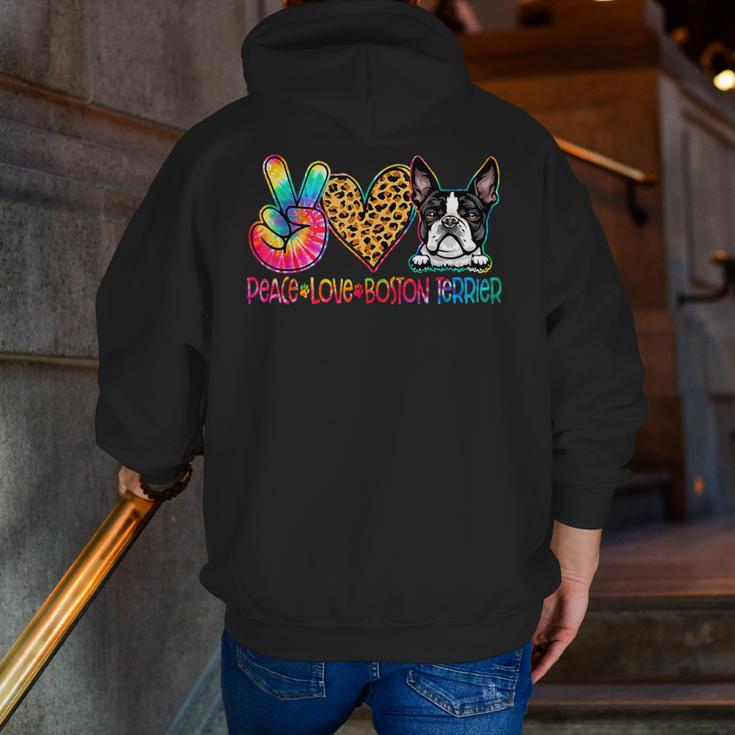 Peace Love Boston Terrier Tie Dye Dog Lover For Men Women Girls Kids Men Zip Up Hoodie Back Print, funny gift