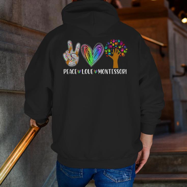 Peace Love Montessori Daycare Teacher Appreciation Men Zip Up Hoodie Back Print, funny gift Peace Love Montessori Daycare Teacher Appreciation Men Zip Up Hoodie Back Print, funny gift
