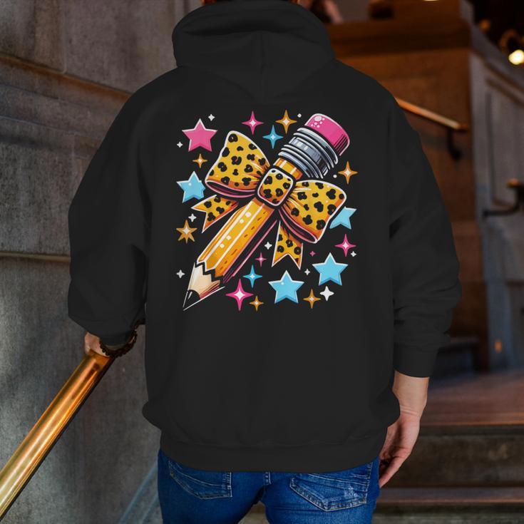 Pencil Leopard Coquette Bow Teacher Life Back To School Men Zip Up Hoodie Back Print, funny gift