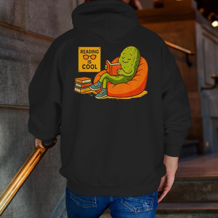 Pickle Reading Books Bookworm Teacher Librarian Kids Retro Men Zip Up Hoodie Back Print, funny gift