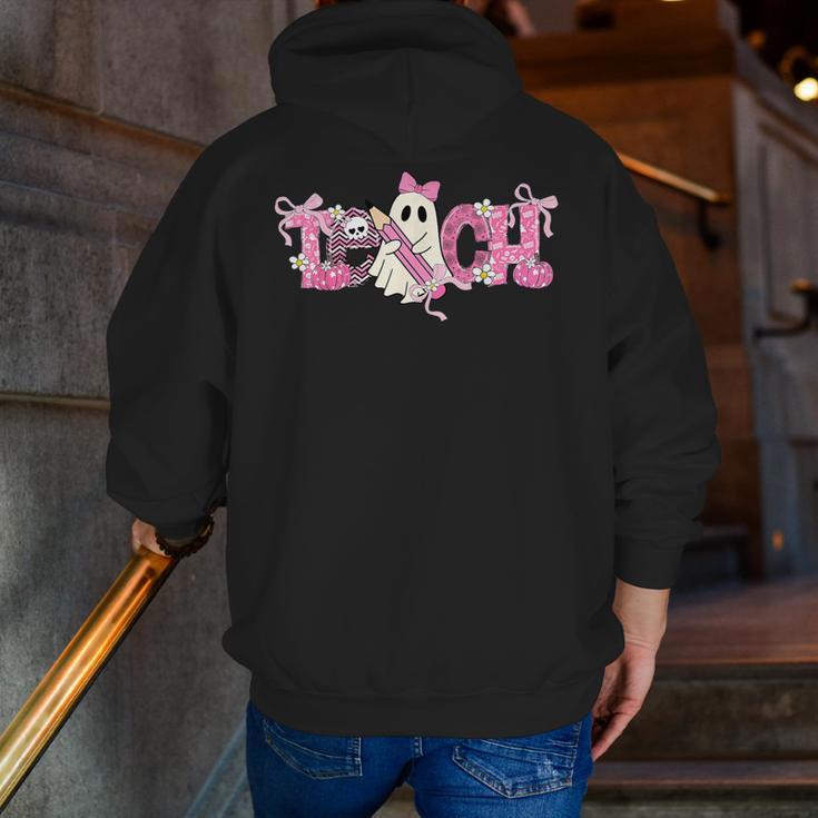 Pink Ghost Teach Halloween Teacher In Spooky Season Men Zip Up Hoodie Back Print, funny gift Pink Ghost Teach Halloween Teacher In Spooky Season Men Zip Up Hoodie Back Print, funny gift