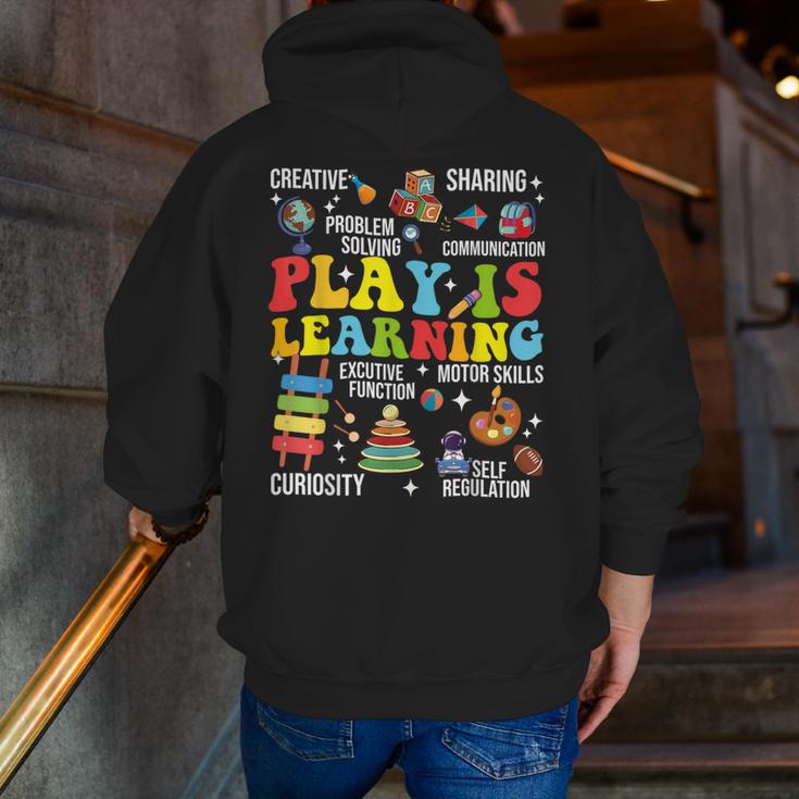 Play Is Learning Kindergarten Preschool Teacher Appreciation Men Zip Up Hoodie Back Print, funny gift Play Is Learning Kindergarten Preschool Teacher Appreciation Men Zip Up Hoodie Back Print, funny gift