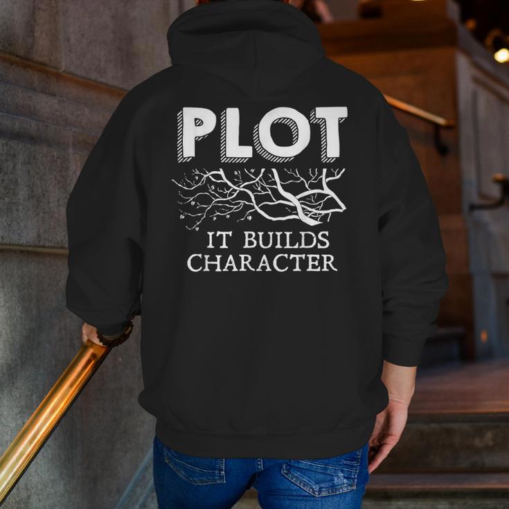Plot It Builds Character Book Reading Teacher Men Zip Up Hoodie Back Print, funny gift Plot It Builds Character Book Reading Teacher Men Zip Up Hoodie Back Print, funny gift