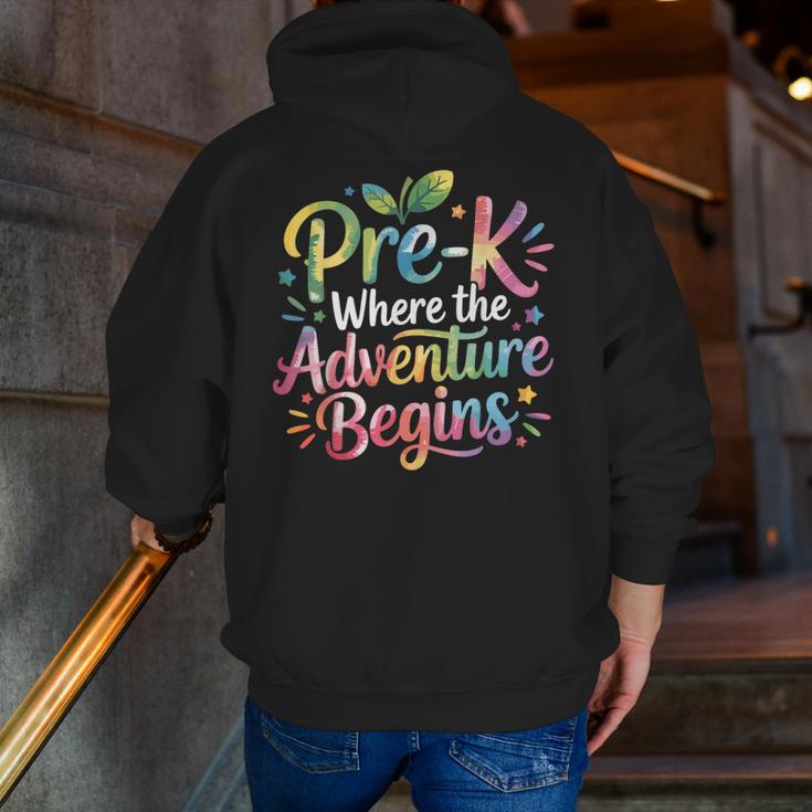 Pre-K Where The Adventure Begins Preschool Teachers Students Men Zip Up Hoodie Back Print, funny gift