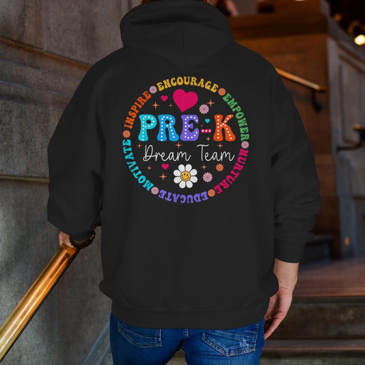 Pre K Dream Team Back To School Boys First Day Teacher Men Zip Up Hoodie Back Print, funny gift