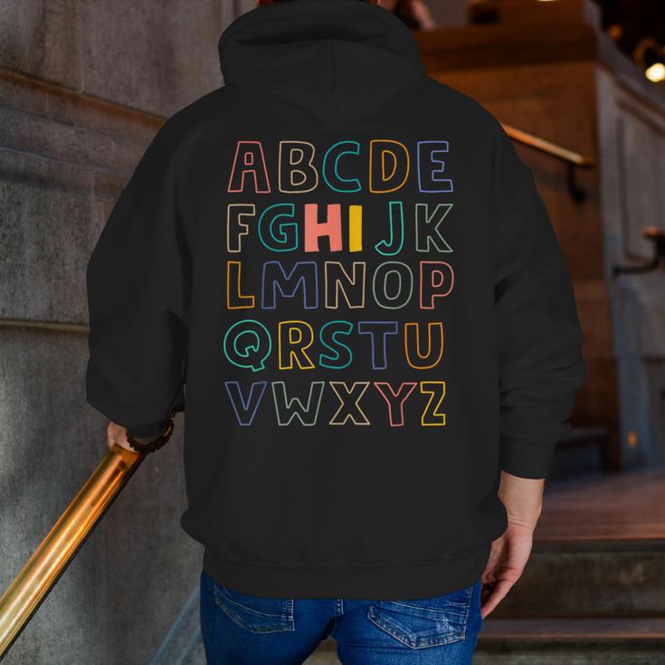 Pre K Kindergarten Hi Alphabet Back To School Teachers Men Women Girls Kids Men Zip Up Hoodie Back Print, funny gift