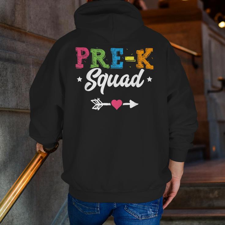 Pre-K Squad Teacher Student Kids Preschool Back To School Men Zip Up Hoodie Back Print, funny gift