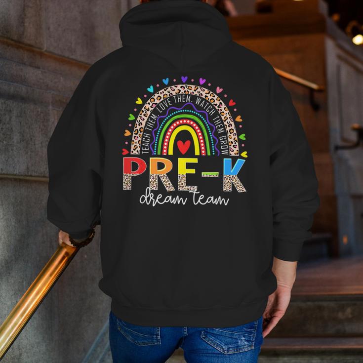 PreK Dream Team Leopard Rainbow Teacher Squad Back To School Men Zip Up Hoodie Back Print, funny gift PreK Dream Team Leopard Rainbow Teacher Squad Back To School Men Zip Up Hoodie Back Print, funny gift