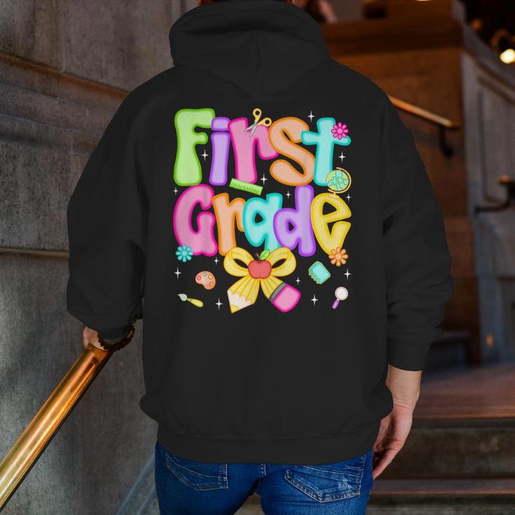 Preppy First Grade Back To School 1st Grade Teacher Girl Kid Men Zip Up Hoodie Back Print, First Grade Teacher Hoodies, funny gift