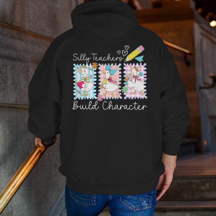 Preppy Silly Teacher Goose Build Character Back To School Men Zip Up Hoodie Back Print, funny gift