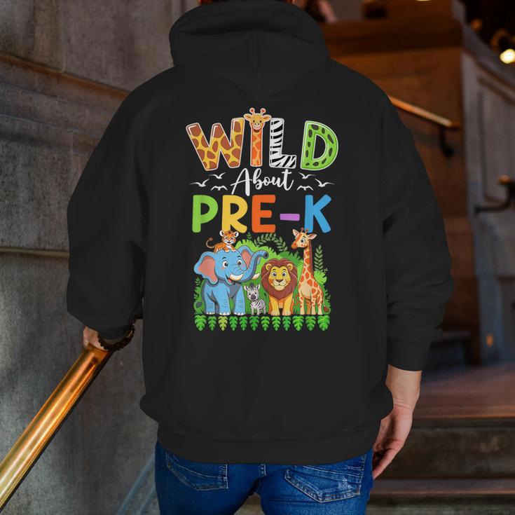 Preschool Teacher Kids Back To School Wild About Pre-K Men Zip Up Hoodie Back Print, funny gift