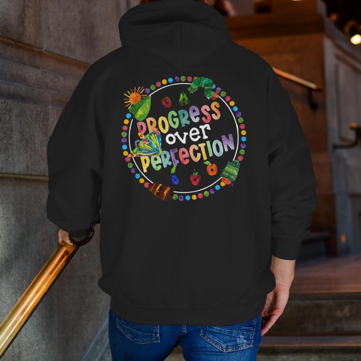 Progress Over Perfection Caterpillar Back To School Teacher Men Zip Up Hoodie Back Print, funny gift Progress Over Perfection Caterpillar Back To School Teacher Men Zip Up Hoodie Back Print, funny gift