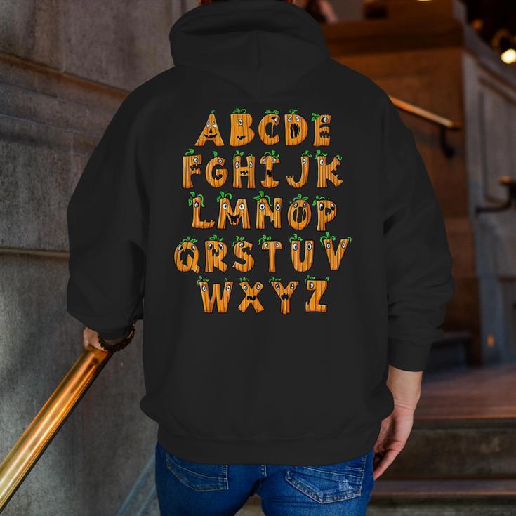 Pumpkin ABC Halloween Alphabet Costume School Teacher Kids Men Zip Up Hoodie Back Print, funny gift