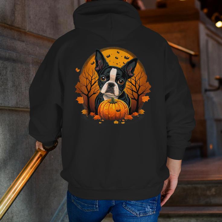 Pumpkin Boston Terrier Costume On Boston Terrier Halloween Men Zip Up Hoodie Back Print, Boston Terrier Halloween Hoodies, funny gift
