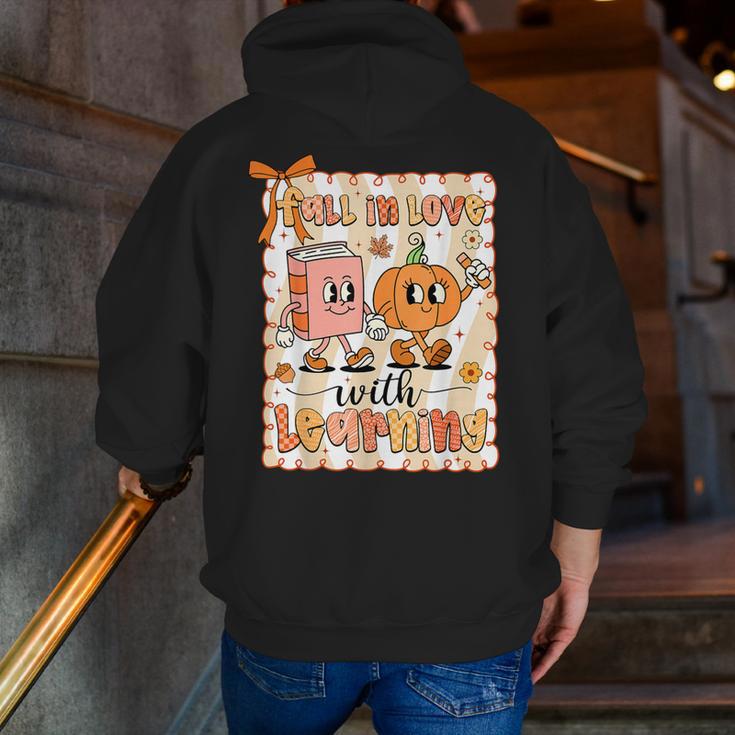Pumpkin Teacher Preppy Fall In Love With Learning Autumn Men Zip Up Hoodie Back Print, funny gift
