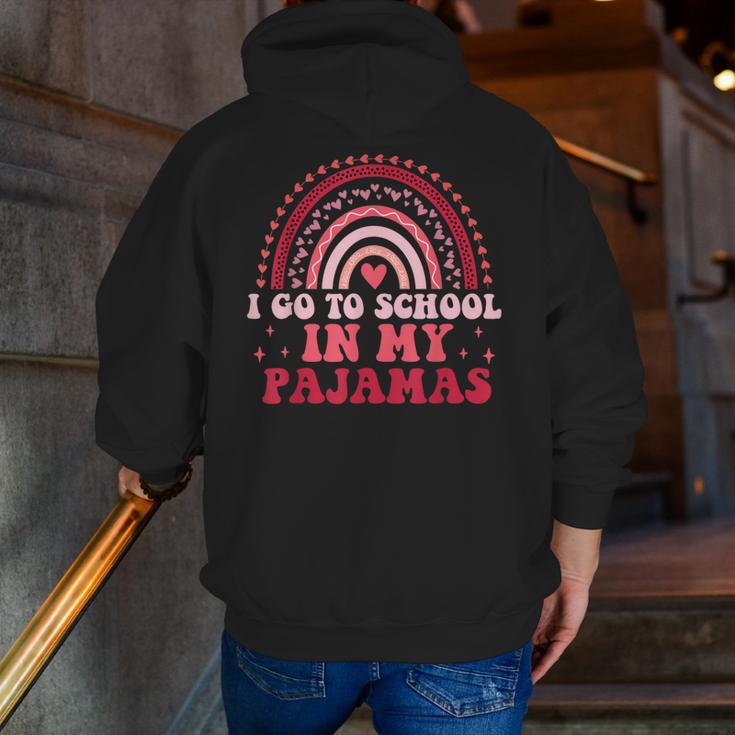 Rainbow Homeschool Mom Teacher I Go To School In My Pajamas Men Zip Up Hoodie Back Print, funny gift Rainbow Homeschool Mom Teacher I Go To School In My Pajamas Men Zip Up Hoodie Back Print, funny gift